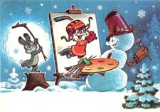 Новогодняя сказка про зайца и снеговика
